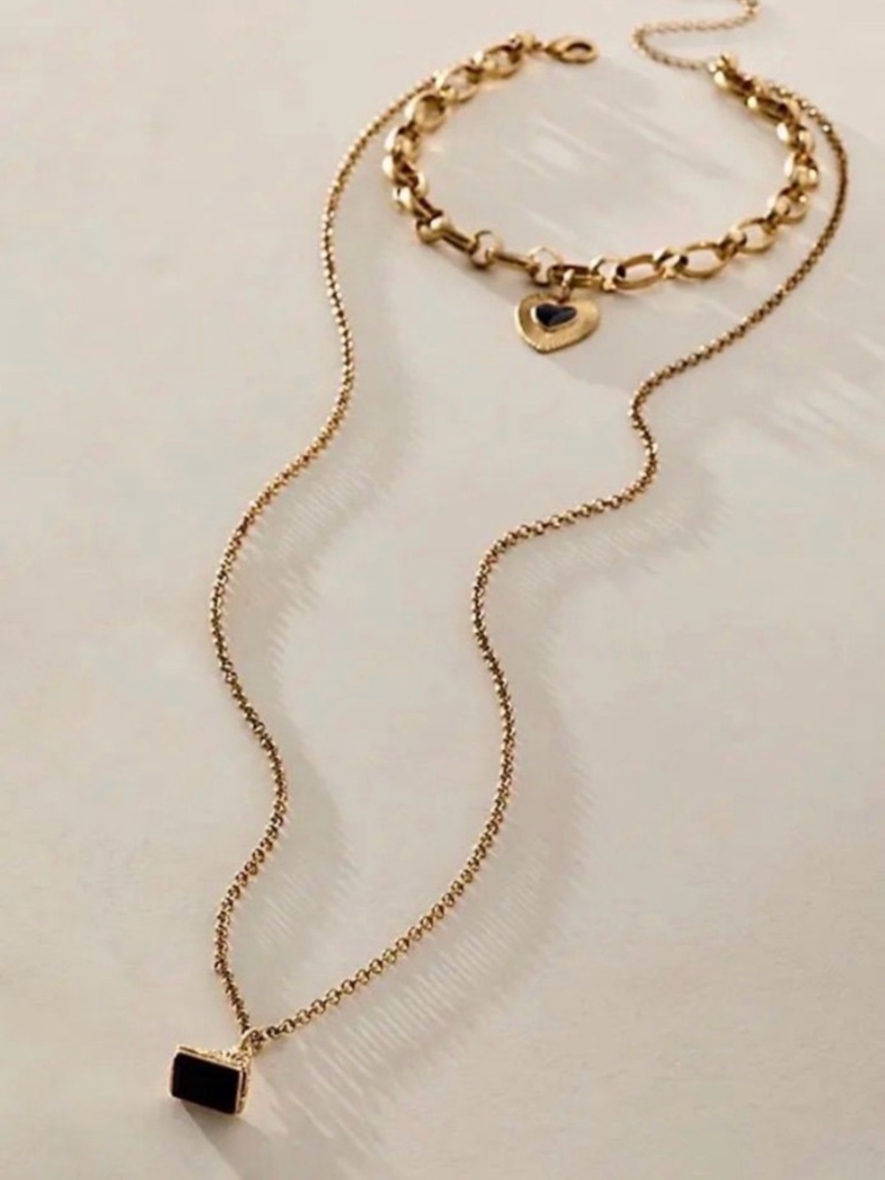 Free People Gold-Tone Layered Heart & Rectangle Pendant Necklace